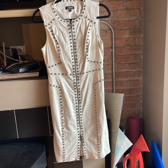 Bebe Ari White Studded Leather Dress Sz S - Picture 3 of 10